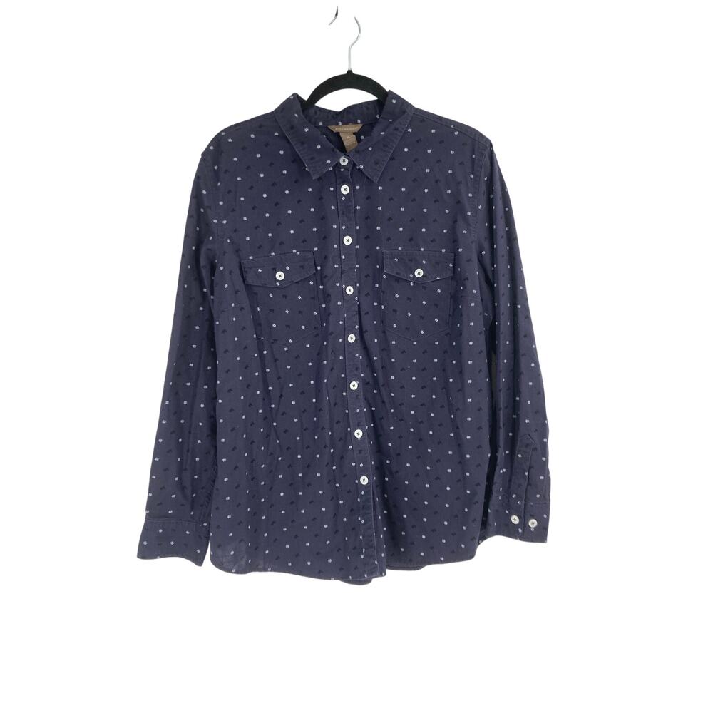 Bit & Bridle Horse Print Button Up Blue Western Shirt Women’s XL Cotton Rodeo